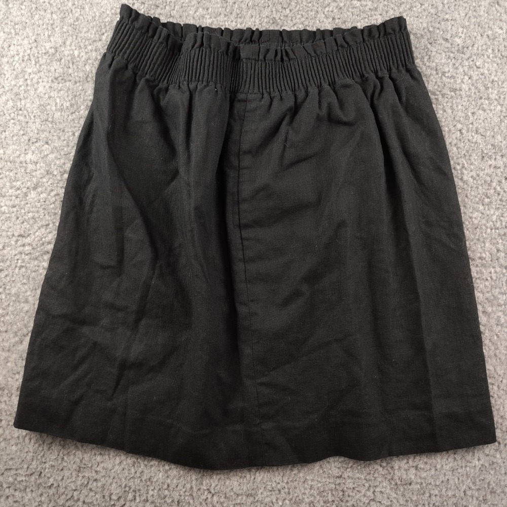J.Crew Black Linen Cotton Smocked Waist Mini Skirt Size 6 Paperbag A-Line